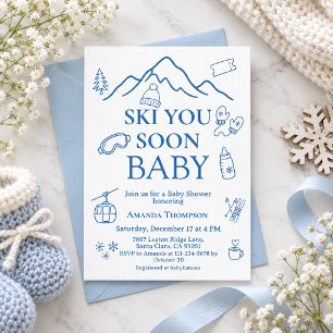Invitation Fête Prénatale Bébé Garçon Ski Vous Bientôt Hiver 