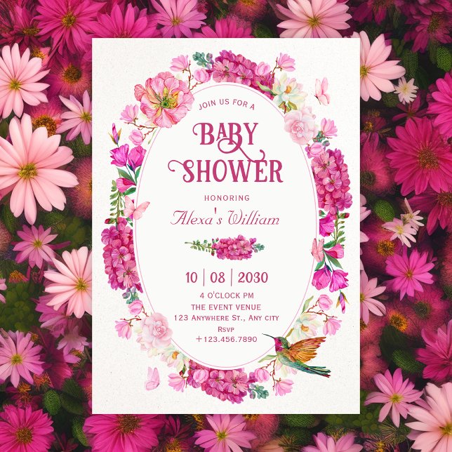 Invitation Fête prénatale bébé jardin fleurs roses (Créateur téléchargé)