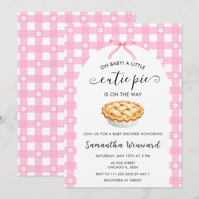 Invitation Fête Prénatale Bébé Mignonne Coquette Rose (Devant / Derrière)
