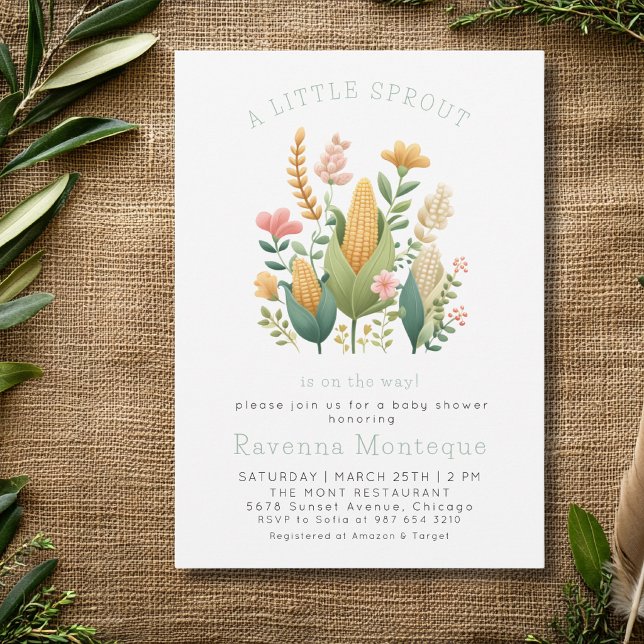 Invitation Fête Prénatale Bébé Pousse de Maïs de Ferme Propre (Créateur téléchargé)