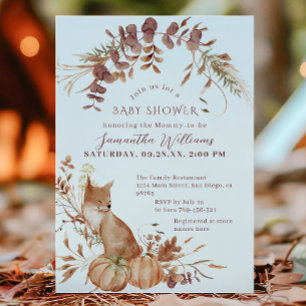 Invitation Fête Prénatale Bébé Renard d'Automne Rustique Citr