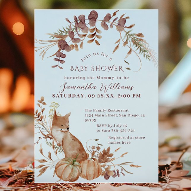 Invitation Fête Prénatale Bébé Renard d'Automne Rustique Citr (Créateur téléchargé)
