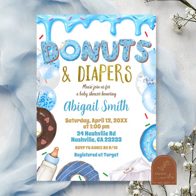 Invitation Fête prénatale Blue Donuts and Diapers  (Créateur téléchargé)