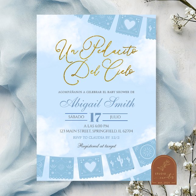 Invitation Fête prénatale Blue Spanish morceau de ciel bébé (Créateur téléchargé)