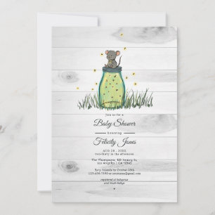 Invitation Fête Prénatale Bocal Mason Firefly Souris Rustique