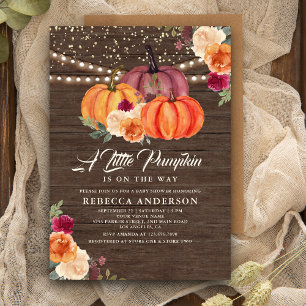 Invitation Fête Prénatale Bois de Citrouille Florale Orange B