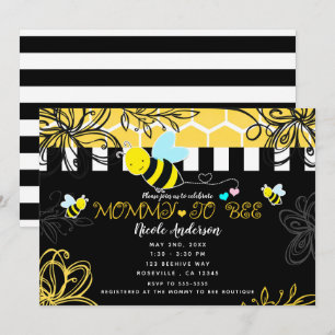 Invitation Fête Prénatale Bumblebee Noir & Jaune Maman à BEE