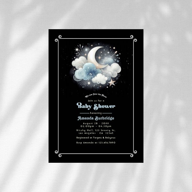Invitation Fête Prénatale Céleste : Au-Delà de la Lune (Over the Moon Celestial Baby Shower Invitation)
