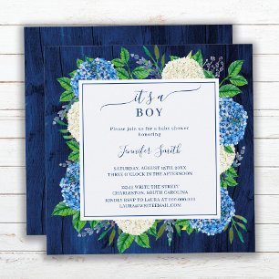 Invitation Fête Prénatale C'est Un Garçon Hydrangea Bleu Rust