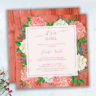 Invitation Fête Prénatale C'est Une Fille Hydrangea Rose Rust