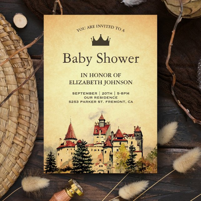 Invitation Fête Prénatale Château de Conte de Fées Royal Vint (Créateur téléchargé)