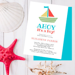 Invitation Fête prénatale chic bébé bateau nautique Ahoy c'es