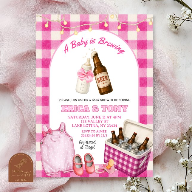 Invitation Fête Prénatale CoMixte Bébé Gingham Rose Brasse de (Créateur téléchargé)