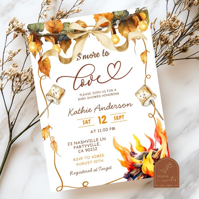 Invitation Fête prénatale Coquette Fall Bow s'more à aimer bé (Créateur téléchargé)