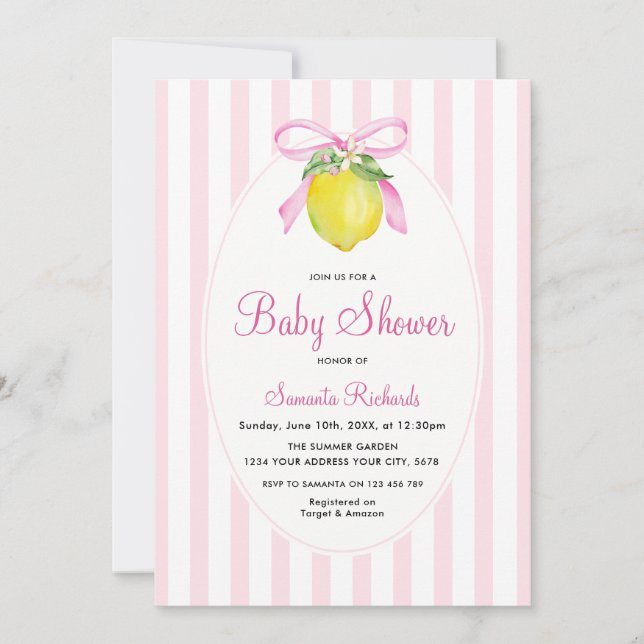 Invitation Fête prénatale Coquette Lemon Pink (Devant)