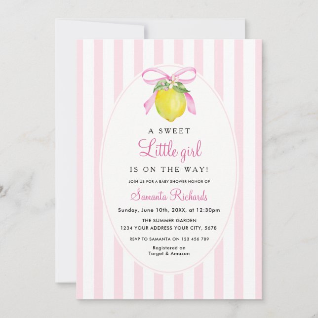 Invitation Fête prénatale Coquette Lemon Pink Bébé (Devant)