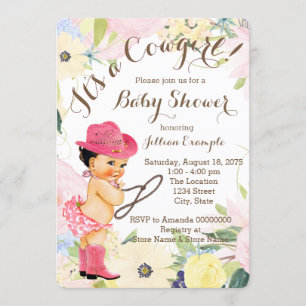 Invitation Fête Prénatale Cowgirl Florale Aquarelle