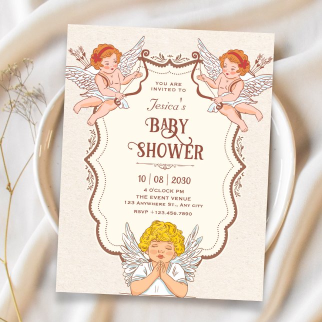 Invitation Fête prénatale d'anges vintage bébé (Créateur téléchargé)