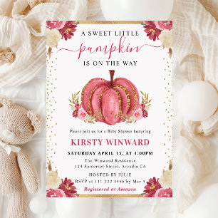 Invitation Fête Prénatale d'Automne Citrouille Florale Rose e