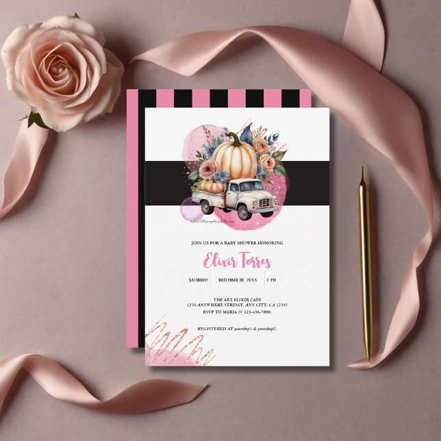 Invitation Fête Prénatale de Bébé avec Camion Floral Rose Cit (Créateur téléchargé)