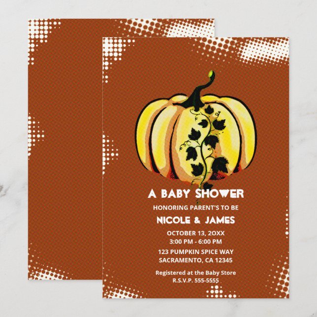 Invitation Fête Prénatale de Bébé Citrouille de Style de Band (Devant / Derrière)