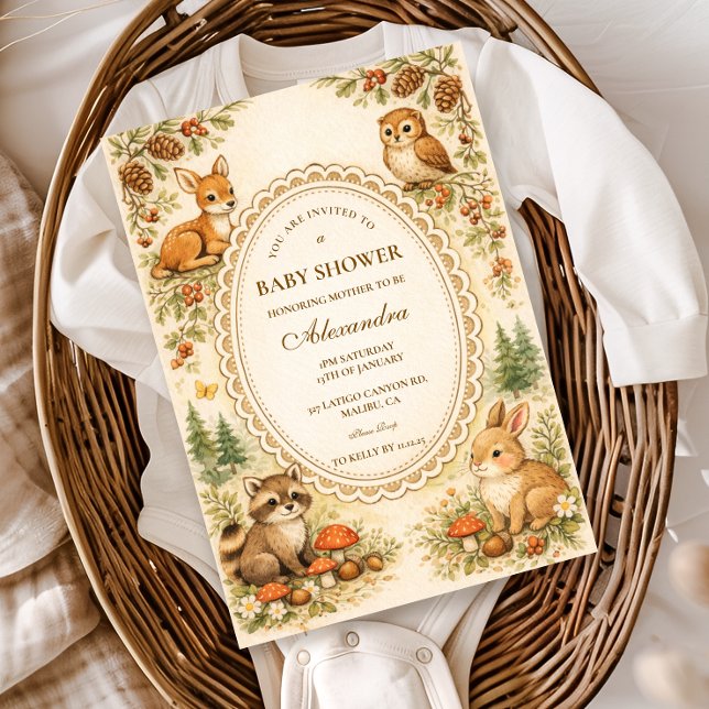 Invitation Fête prénatale de bébé dans une forêt enchantée de (Créateur téléchargé)