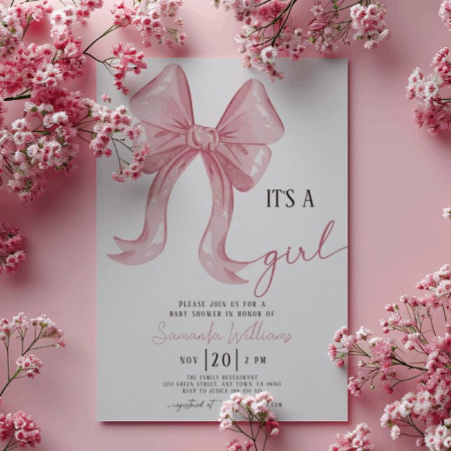 Invitation Fête Prénatale de Bébé Fille au Ruban Rose (Créateur téléchargé)