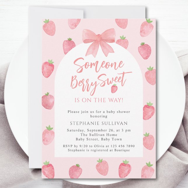Invitation Fête Prénatale de Bébé Fille aux Fraises Sucrées (Créateur téléchargé)