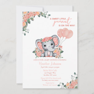 Invitation Fête Prénatale de Bébé Fille Éléphant
