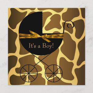 Invitation Fête Prénatale de Bébé Girafe Garçon Tonneau Brun 