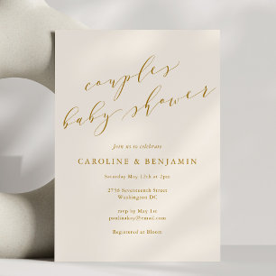 Invitation Fête Prénatale de Couple Élégante Calligraphie Dor