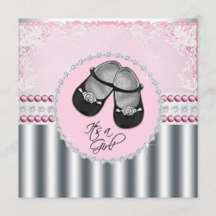 Invitation Fête Prénatale de Diamants Roses et Perles Jolies