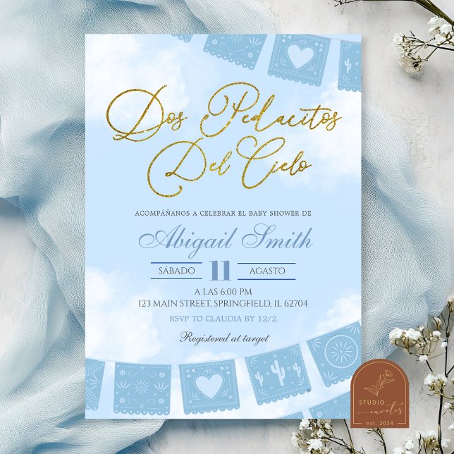Invitation Fête prénatale de jumeaux Blue Spanish morceau de  (Créateur téléchargé)