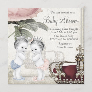 Invitation Fête prénatale de jumeaux Prince et Princesse