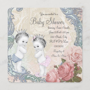 Invitation Fête prénatale de jumeaux Prince et Princesse