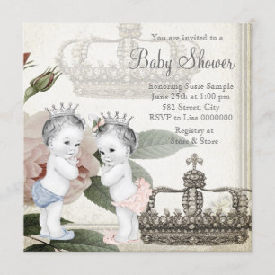 Invitation Fête prénatale de jumeaux Prince et Princesse