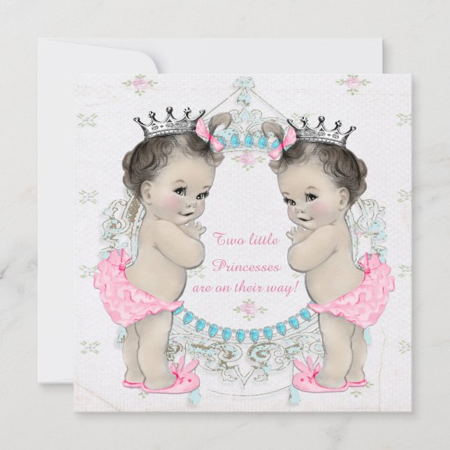 Invitation Fête Prénatale de Jumelles Princesses (Devant)