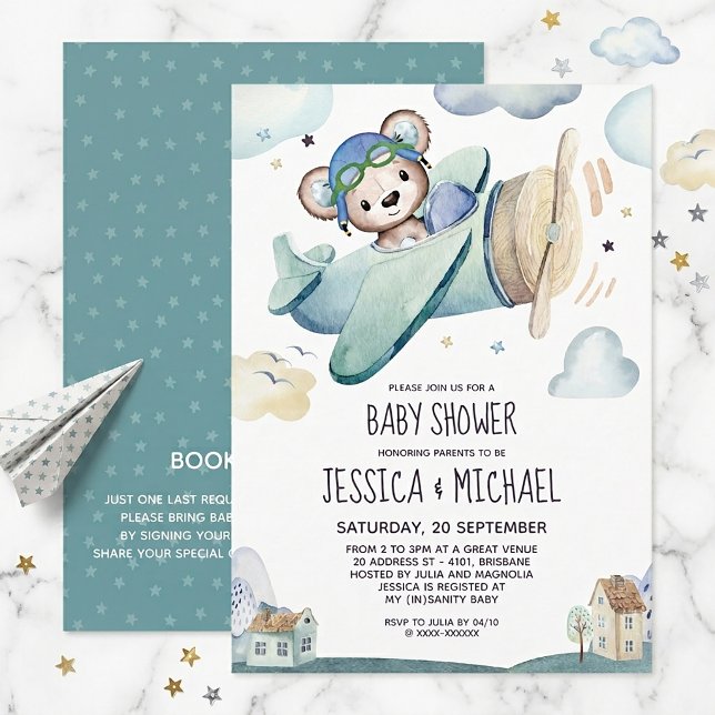 Invitation Fête Prénatale de l'Avion Ourson (Créateur téléchargé)