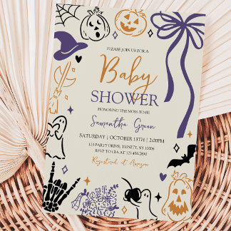 Invitation Fête prénatale de Little Boo Halloween dessinée à