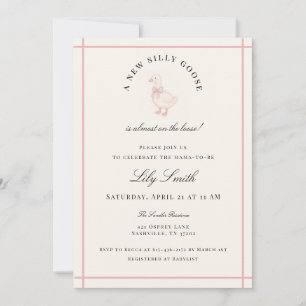 Invitation Fête prénatale de l'oie idiote rose et crème