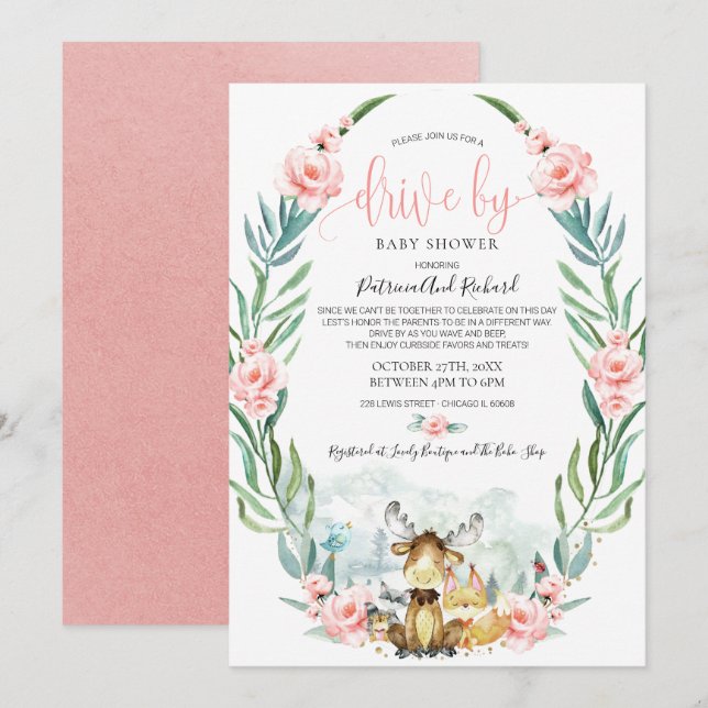 Invitation Fête Prénatale de Passage en Fleurie de Bois (Devant / Derrière)