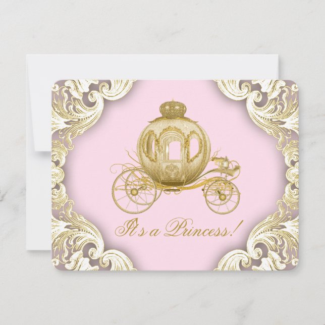 Invitation Fête Prénatale de Princesse Royale Rose et Or (Devant)