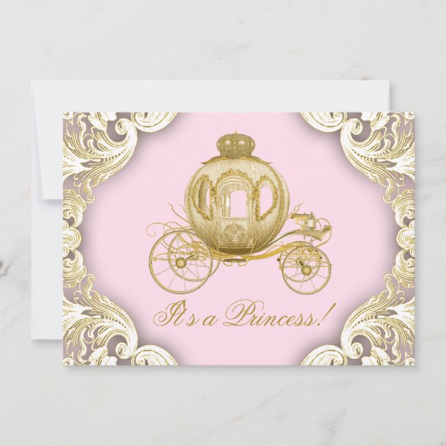 Invitation Fête Prénatale de Princesse Royale Rose et Or (Devant)