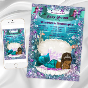 Invitation Fête prénatale de princesse sirène afro-américaine