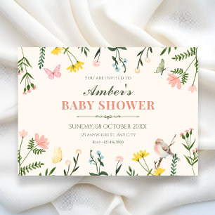 Invitation Fête prénatale de printemps florale colorée aquare