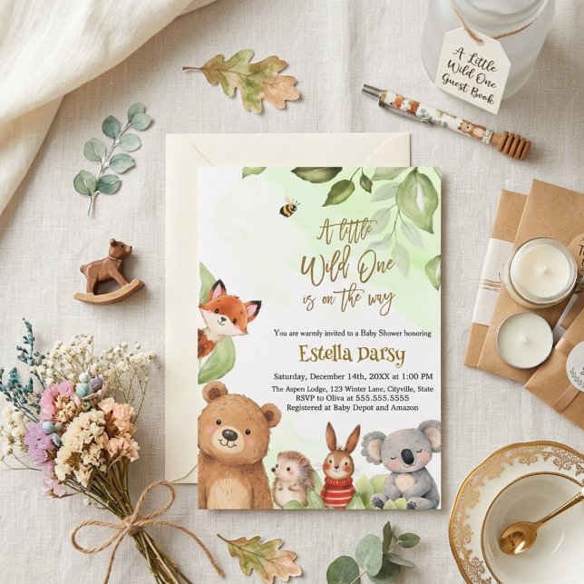 Invitation Fête Prénatale des Animaux de la Forêt (Créateur téléchargé)