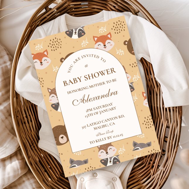 Invitation Fête Prénatale des Animaux de la Forêt Douillette (Créateur téléchargé)