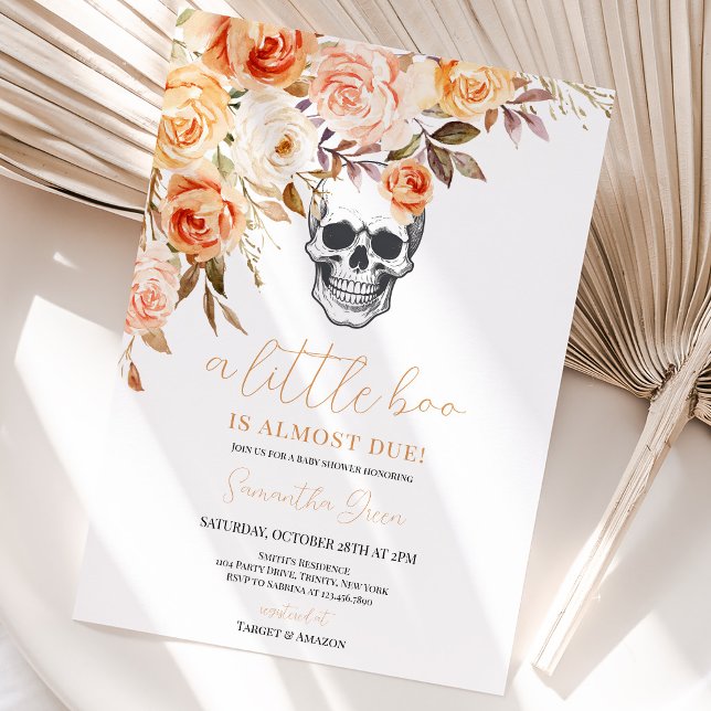 Invitation Fête Prénatale d'Halloween Crâne Floral (Créateur téléchargé)