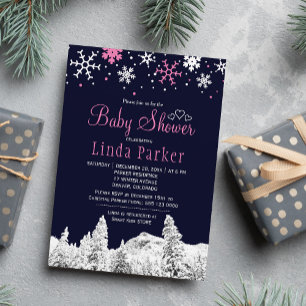 Invitation Fête prénatale d'hiver au pays des merveilles rose