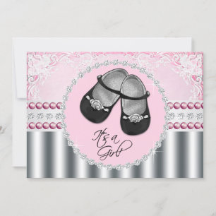 Invitation Fête Prénatale Diamants Roses et Perles